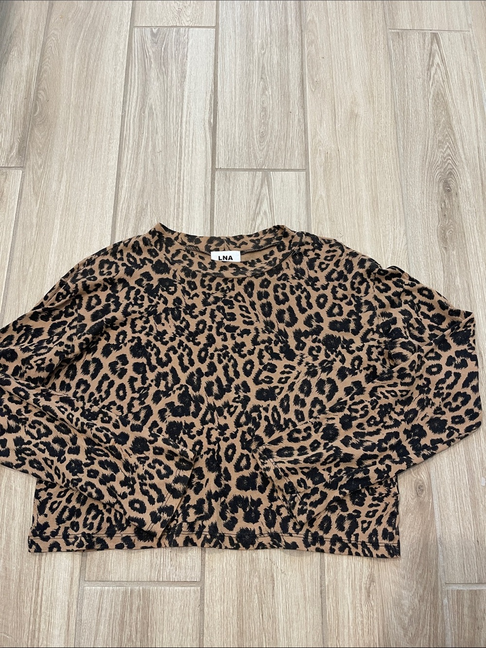 LNA Cotton Leopard Oversized Boxy Long Sleeve Shirt Sz XS